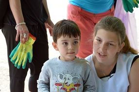 child boy with woman nature portrait