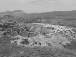 Valley of Love in Turkey on a black and white background