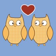 owls with hearts on a blue background