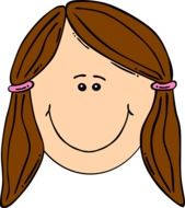 cartoon head of girl with brown ponytail hair
