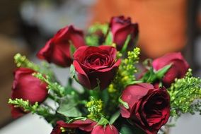 bouquet with burgundy roses