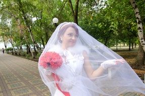 the bride with a veil