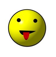 yellow smiley face with a red tongue