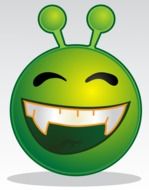 green smiley with horns and teeth
