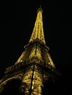 eiffel tower in yellow backlight