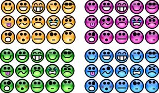 emoticons with different emotions of four colors