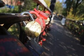 Locks on a wooden bridge