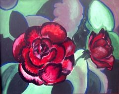 Red roses on the painting