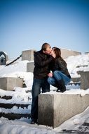 Kissing in February in the winter