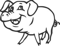 black and white graphic image of a smiling pig