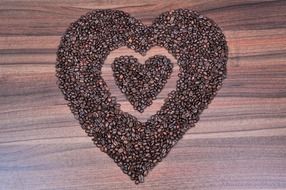 coffee beans in a shape of a heart