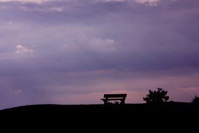 View with the bench in the evening