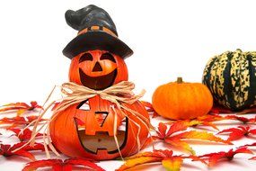 Halloween decorations from autumn harvest on a white background