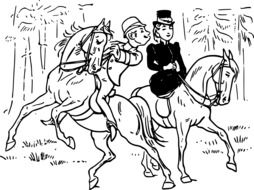 drawing of a couple in love on horseback