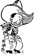 Black and white drawing of the smiling cowboy