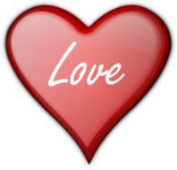 clipart of red glossy valentine heart with love text