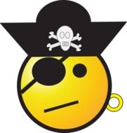 Yellow pirate emoticon with the black hat and black eye patch