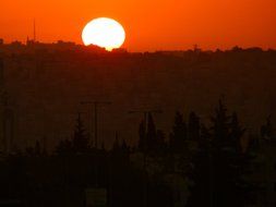 The fireball of the sun at sunset