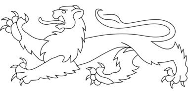 medieval attacking lion, outline