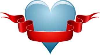 Blue heart with red ribbon as an illustration