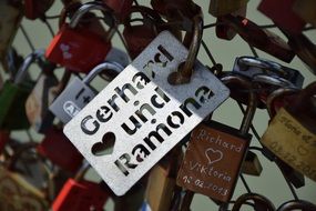 locks with inscriptions on the grid