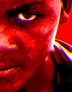 boy portrait half neon face