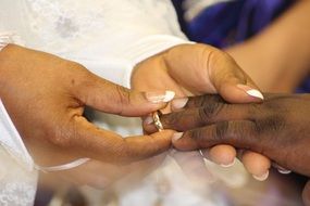 dark skin couple hands with wedding ring