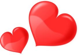 two red hearts of different sizes on a white background