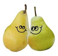 drawings of faces on pears