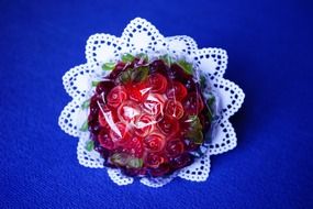 bouquet of red roses on the blue background