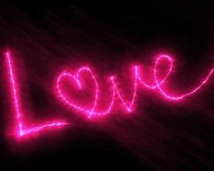 love, pink neon lettering with heart shape