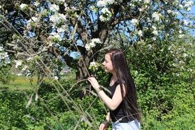happy girl in the spring garden