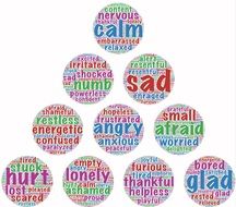 emotions, round word clouds