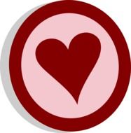 round badge with a red heart in a circle