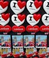 tourist badges with hearts in England