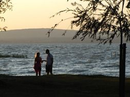 Couple in love on the shore of Lake Balaton