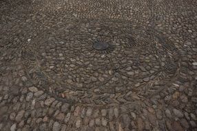 round cobblestone pattern on pavement