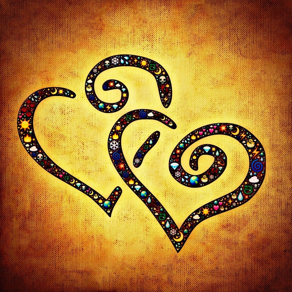 drawn hearts on orange background