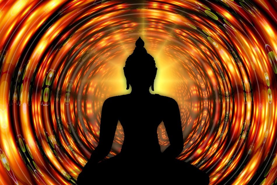 silhouette of buddha in the tunnel