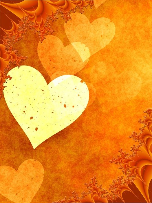 orange heart forms at vintage background