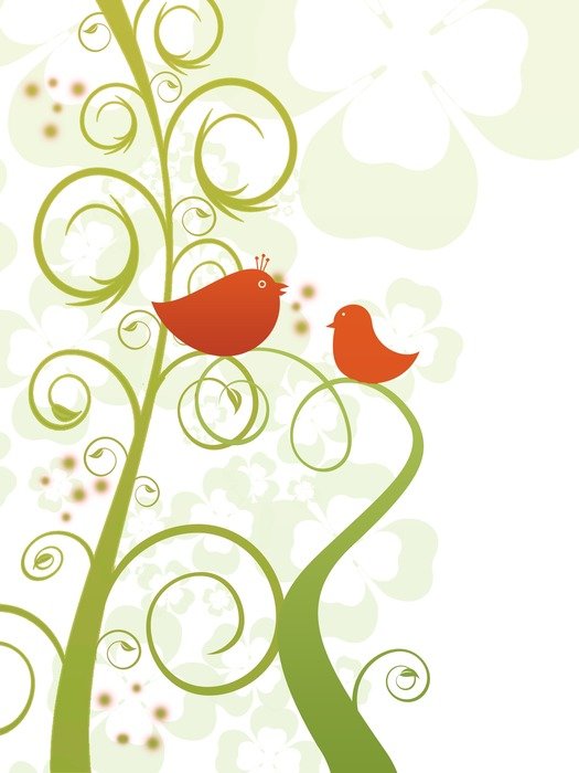 drawing of birds on the plant