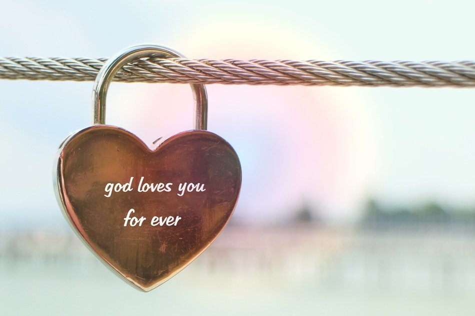 padlock on a rope with the words of god loves you for ever