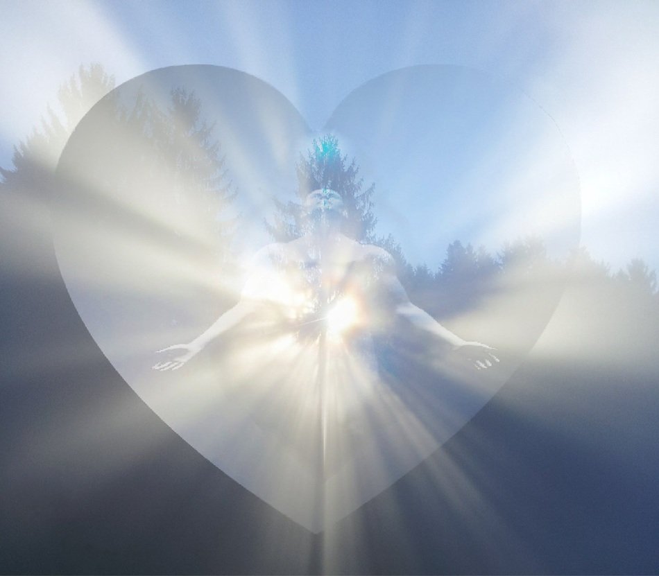 religious figure against the sky in the heart