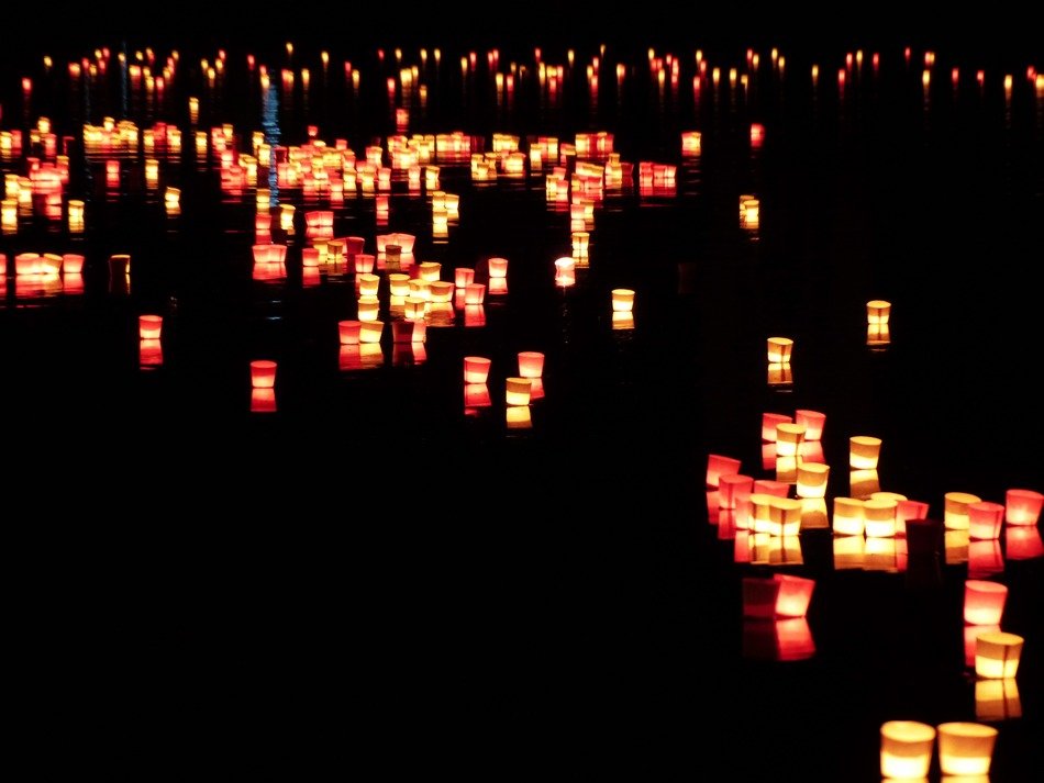 the light of orange candles at night