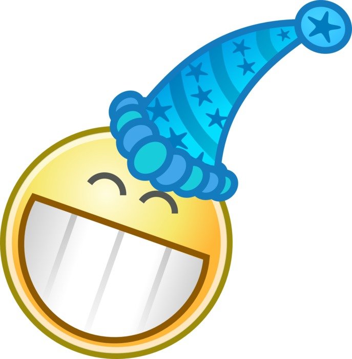 laughing smiley in blue hat