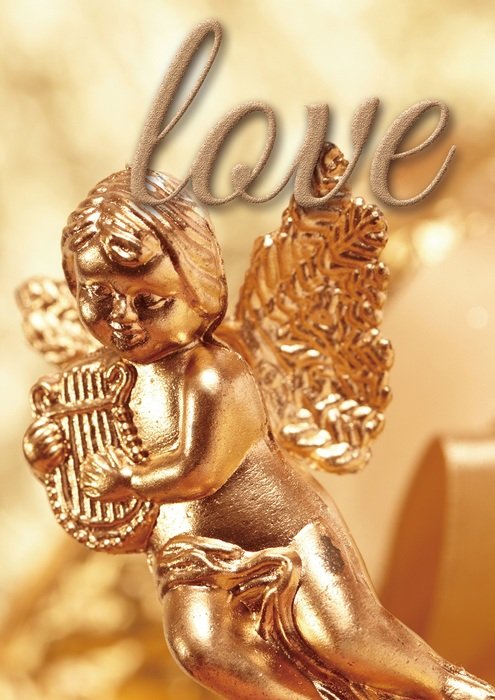golden cupid on yellow background