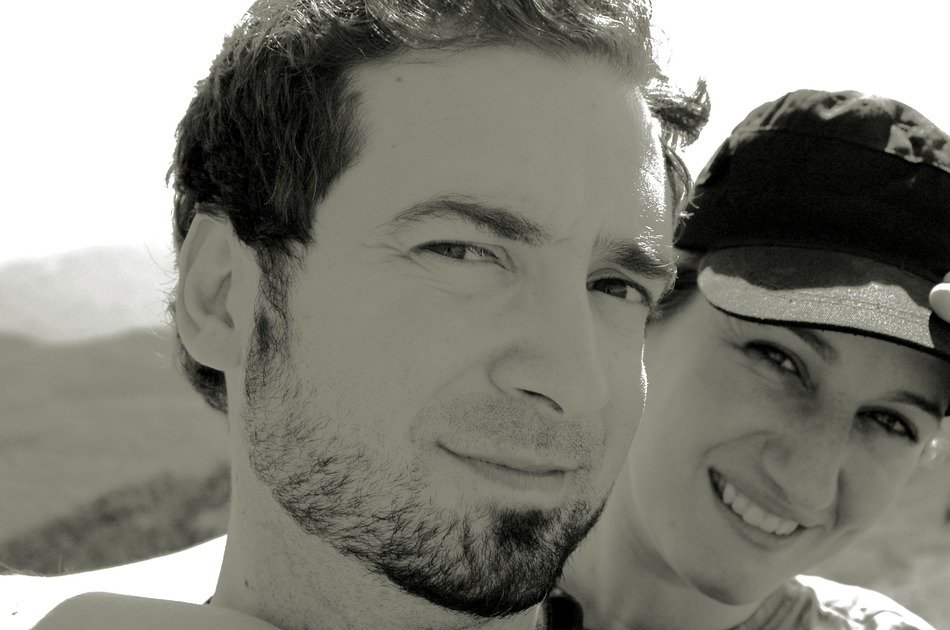 black and white portrait of man and woman