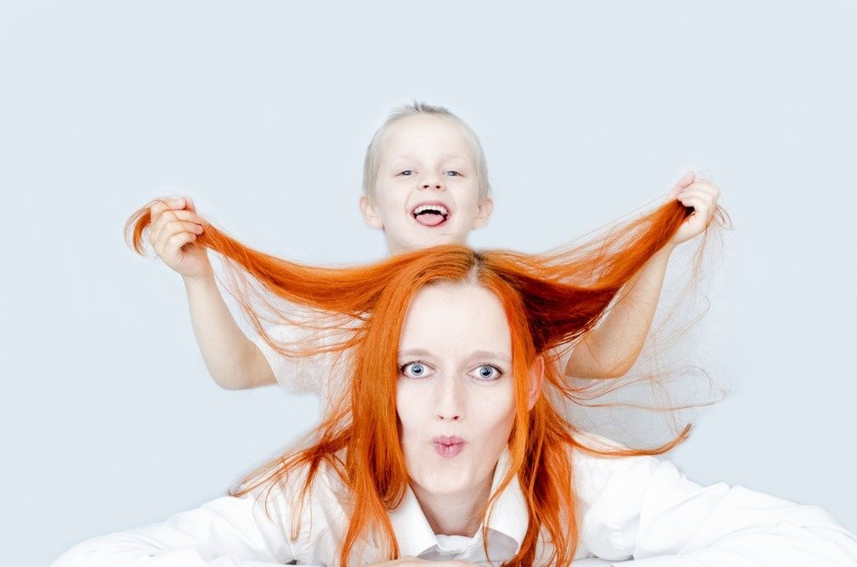red hair mother and son