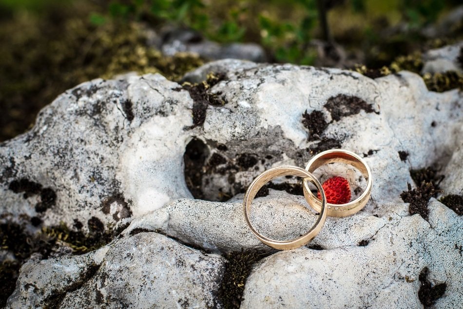 wedding rings on the stone