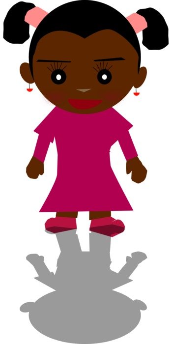 painted dark-skinned girl with ponytails and her shadow